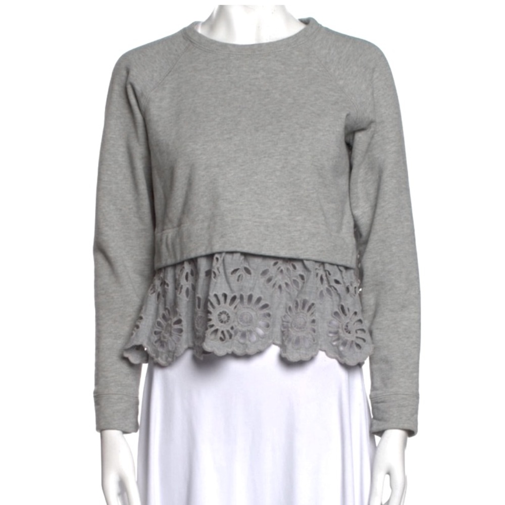 Sea New York Size Small Gray Cotton Sweatshirt w/ Eyelet Skirt/ Back.